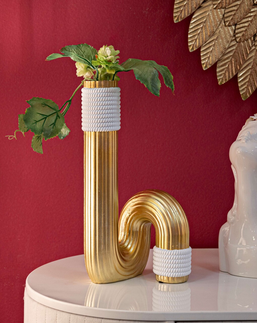 Vaza decorativa Bann Big, Mauro Ferretti, 15.3x13x30.5 cm, polirasina, auriu/alb - imagine 7